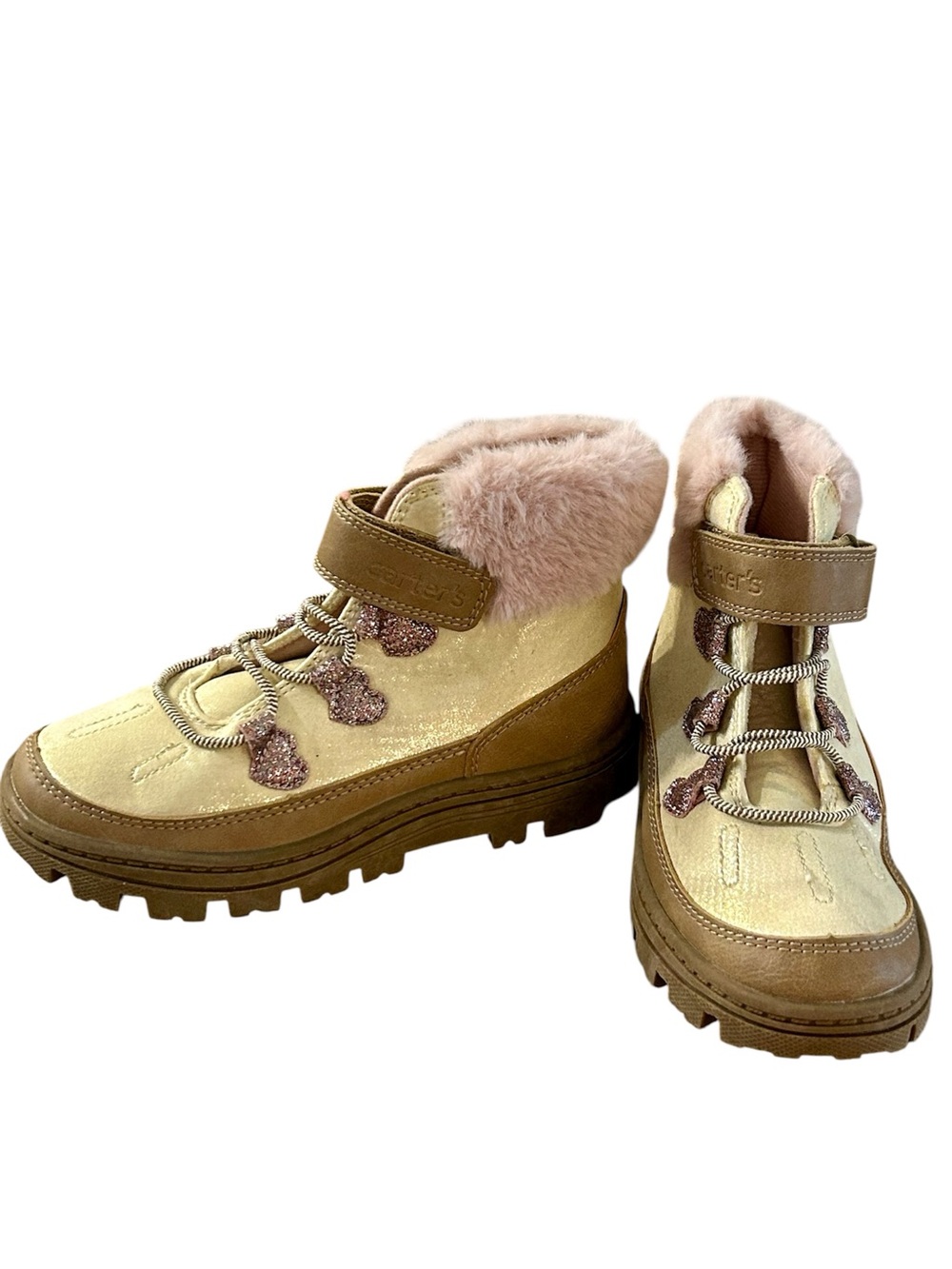 Carter's Tan and Pink Faux-Fur Lace-Up Kids Boots